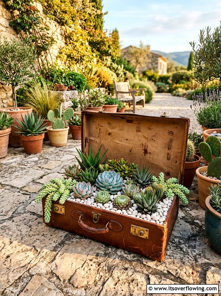 Suitcase Succulent Garden - 25 recycled garden ideas diy