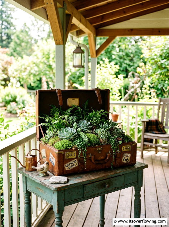 Suitcase garden planter - 25 recycled garden ideas for porch decor