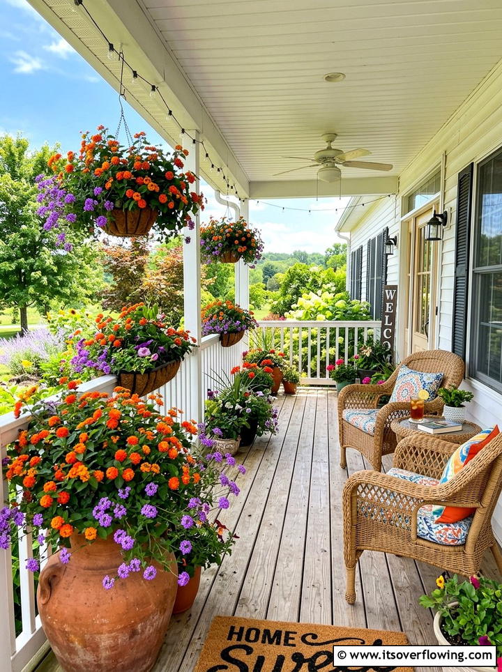 Summer Porch Flower Display - 25 front porch ideas with hanging baskets