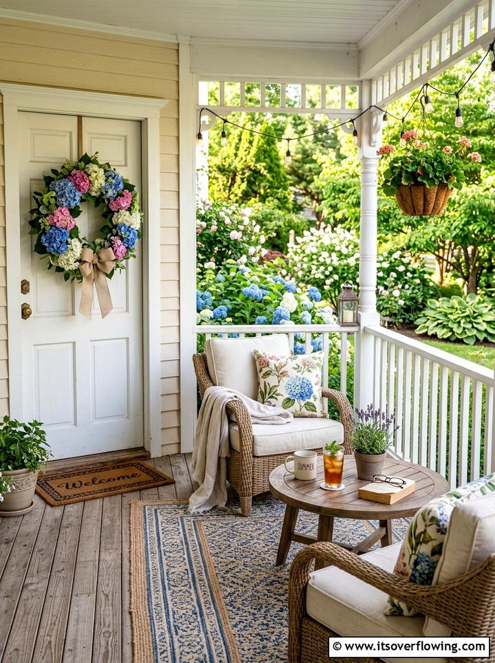 Summer Porch Seating Area - 25 front porch decor ideas with hydrangea wreath