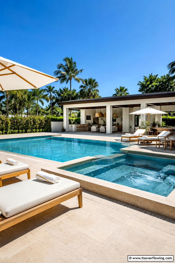 Sun Drenched Leisure Space - 30 Rectangle Pool With Hot Tub Designs for Luxury Backyards