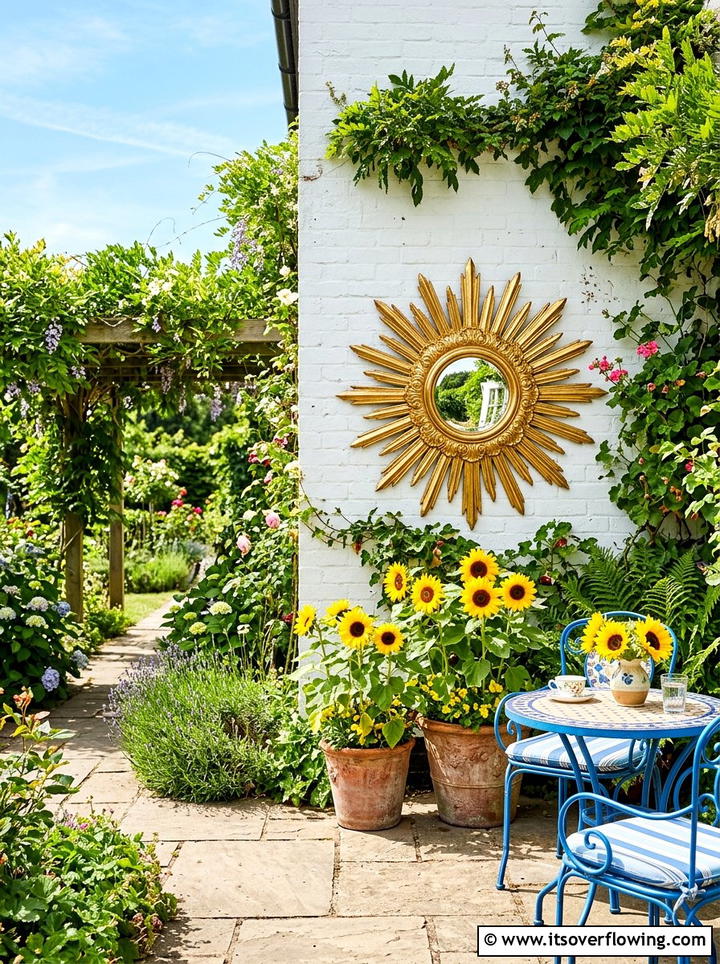 Sunburst Garden Mirror - 25 backyard decorating ideas with mirror accents