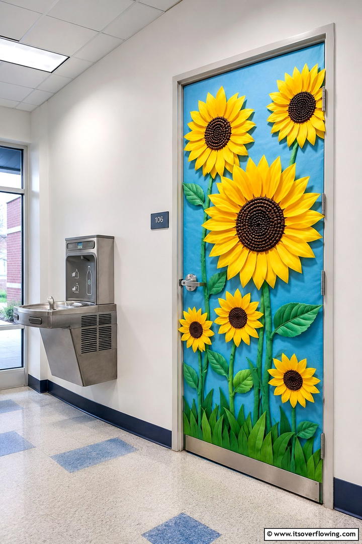 Sunflower Garden Door - 50 Fall Door Decor Classroom Ideas for Cozy Entryways