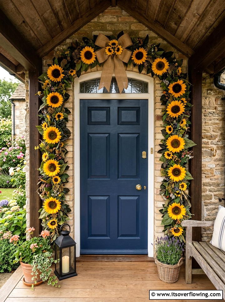 Sunflower Garland Front Door - 25 front porch decor ideas with garlands
