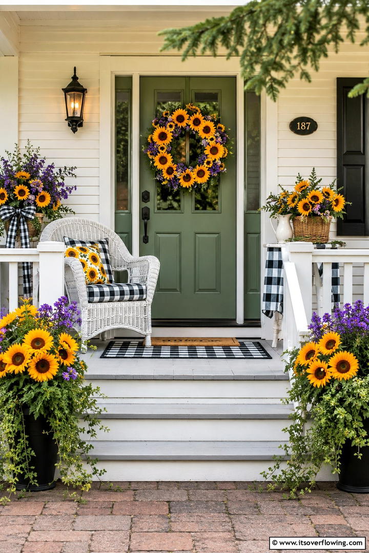 Sunflower Wreath Display - 50 Fall Front Door Decor Ideas Roundup- Curb Appeal