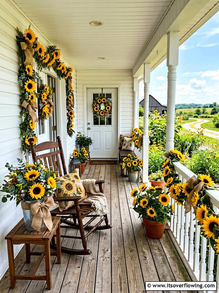 Sunflower country porch - 25 front porch ideas with door garland
