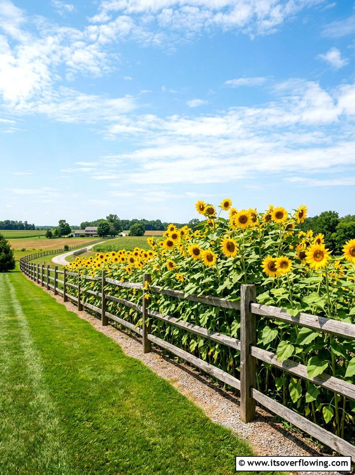 Sunflower fence border - 25 cheap garden ideas with seeds