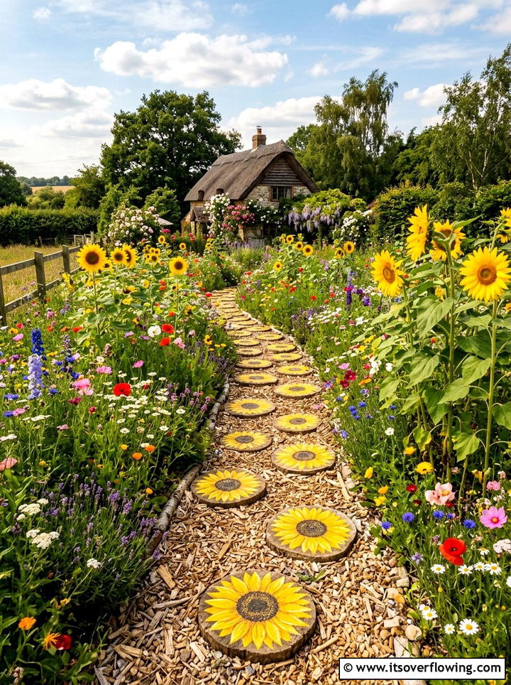 Sunflower garden stones - 25 creative garden ideas with painted stepping stones