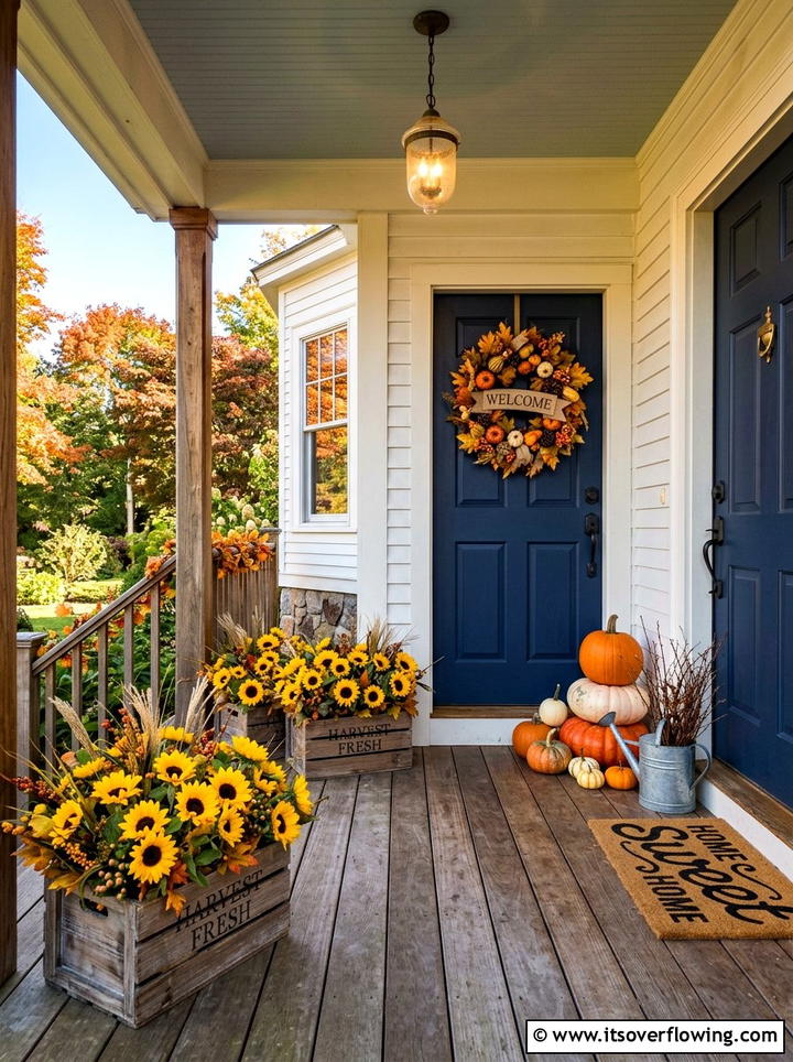 Sunflower porch display - 25 front porch ideas with cat safe plants