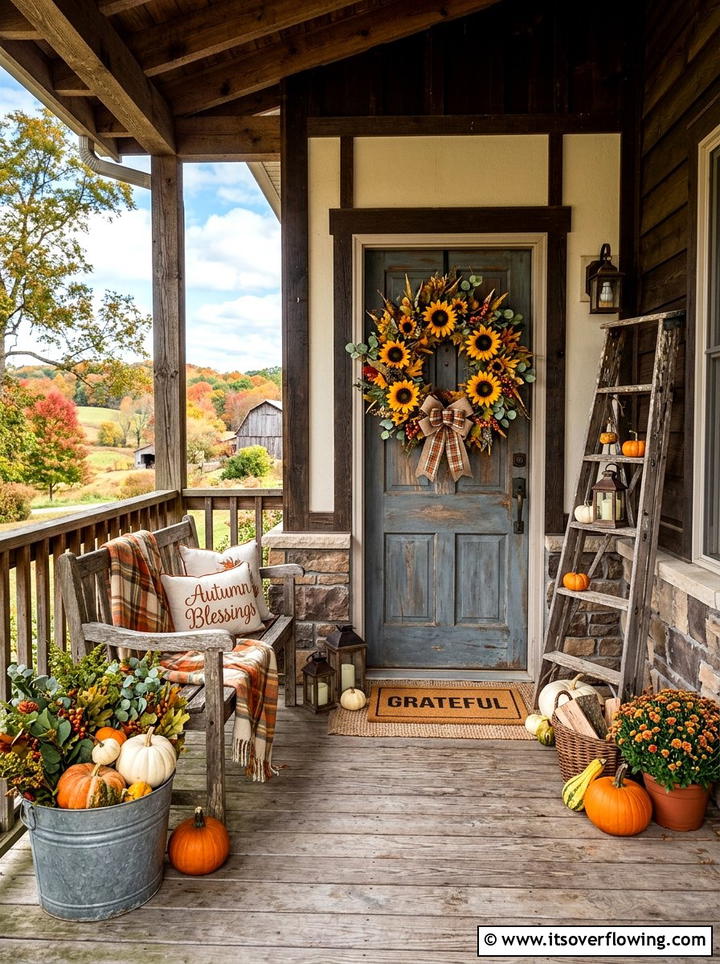 Sunflower wreath porch decor - 25 front porch decor ideas with wreaths
