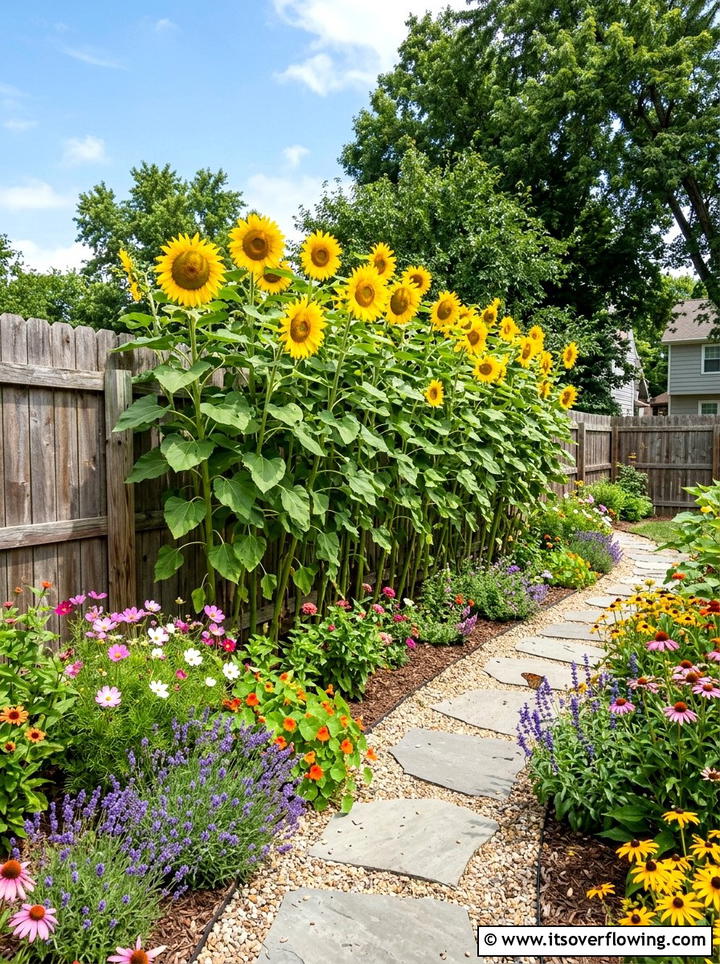 Sunflowers in backyard - 25 garden ideas with pollinator plants