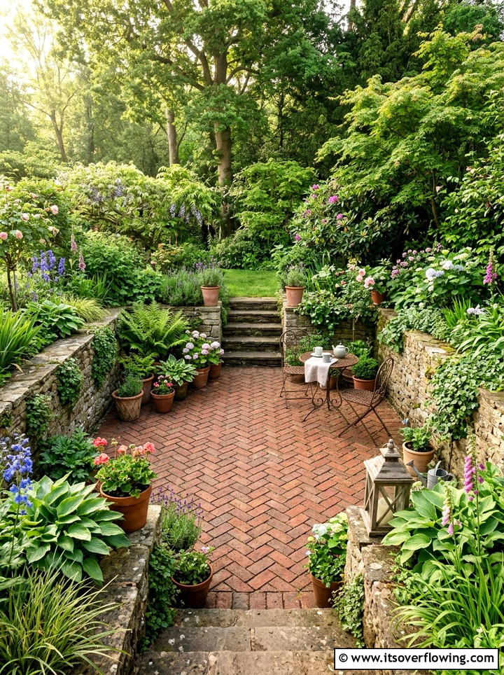 Sunken Brick Patio - 25 garden ideas for farmhouse homes
