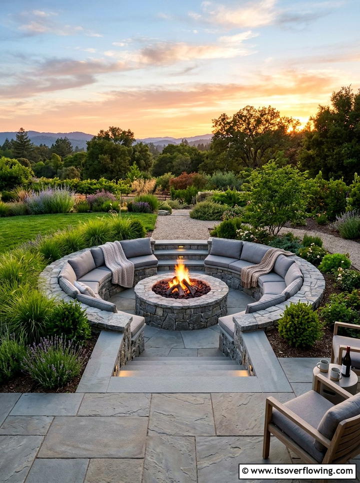 Sunken Fire Pit - 25 backyard ideas with built in seating