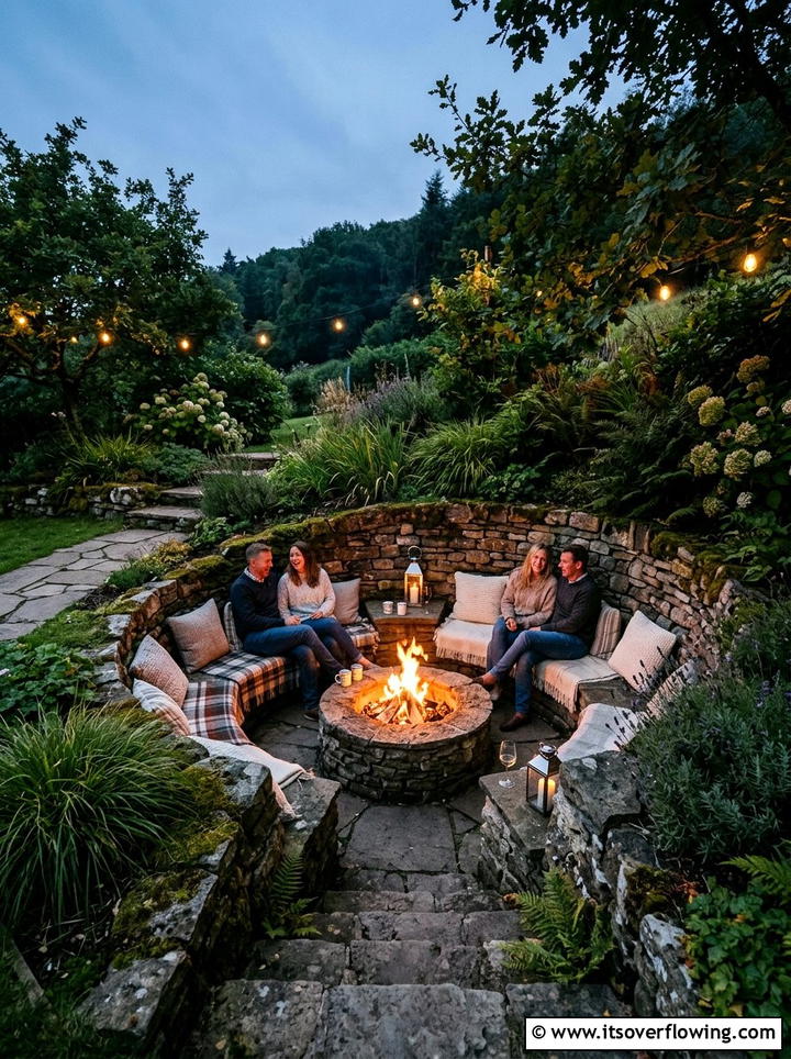 Sunken Fire Pit - 25 garden ideas for uneven ground