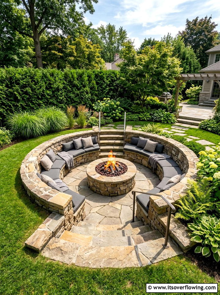 Sunken Fire Pit Garden - 25 backyard ideas with meditation corner