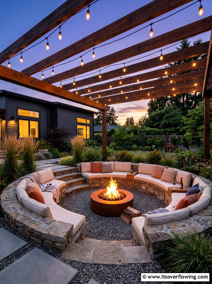 Sunken Fire Pit Pergola - 25 backyard ideas with shade structures