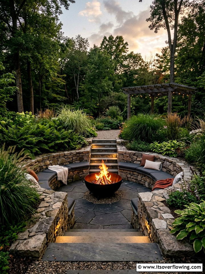 Sunken Fire Pit Seating Area - 25 small garden ideas with fire bowl