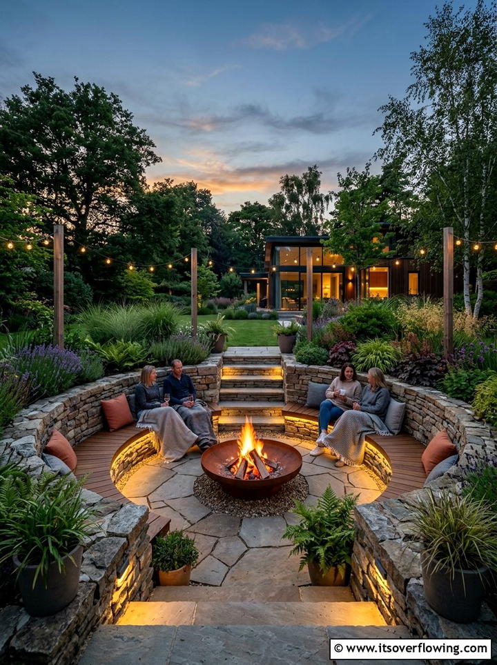 Sunken Garden Fire Pit - 25 creative garden ideas with fire pit circles