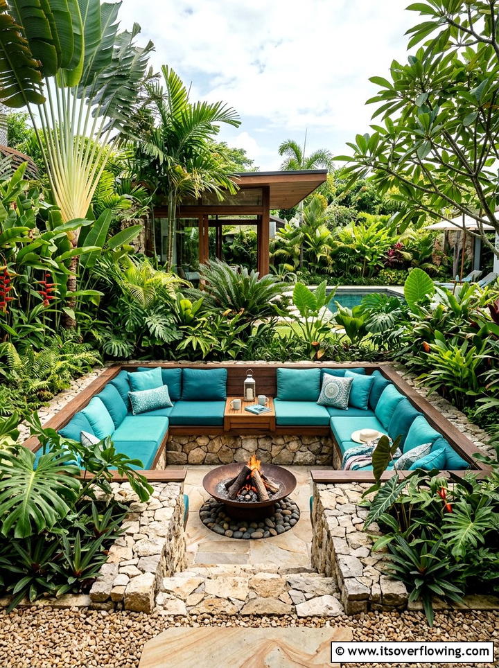 Sunken Garden Seating - 25 garden ideas for tropical style