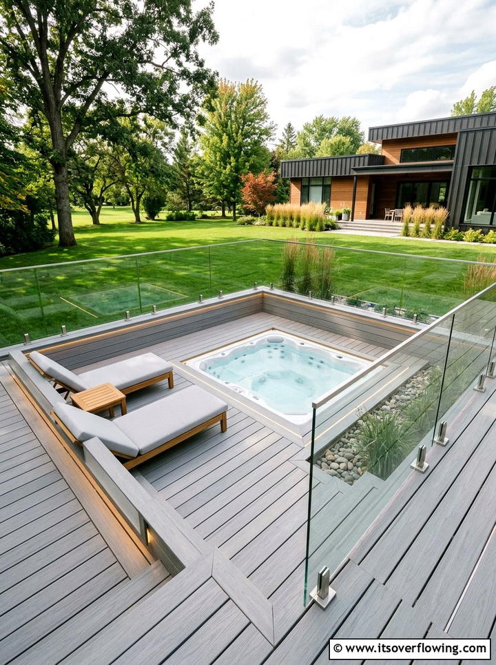 Sunken Hot Tub Deck - 25 backyard ideas with hot tub
