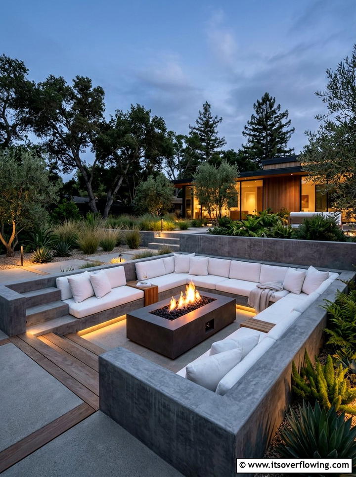 Sunken Seating Area - 25 backyard ideas with modern landscape