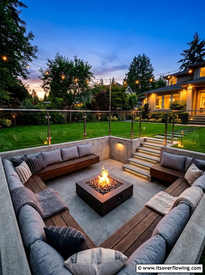 Sunken Seating Area - 25 backyard decorating ideas with modern accents