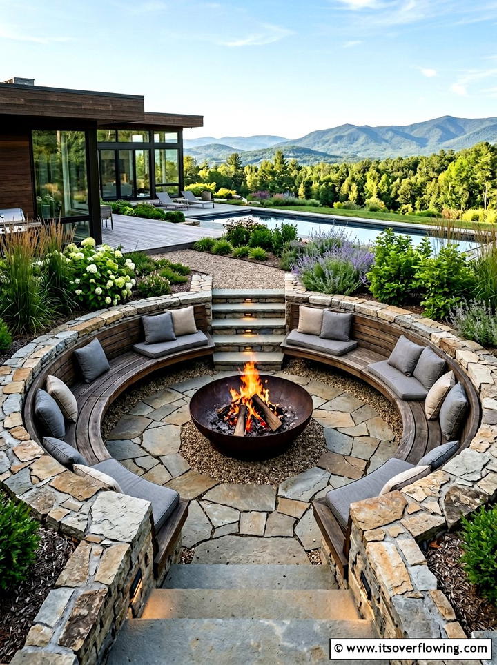 Sunken fire pit - 25 backyard ideas with cozy corner