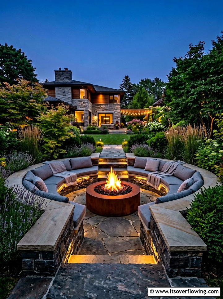 Sunken fire pit - 25 creative garden ideas with outdoor party zones