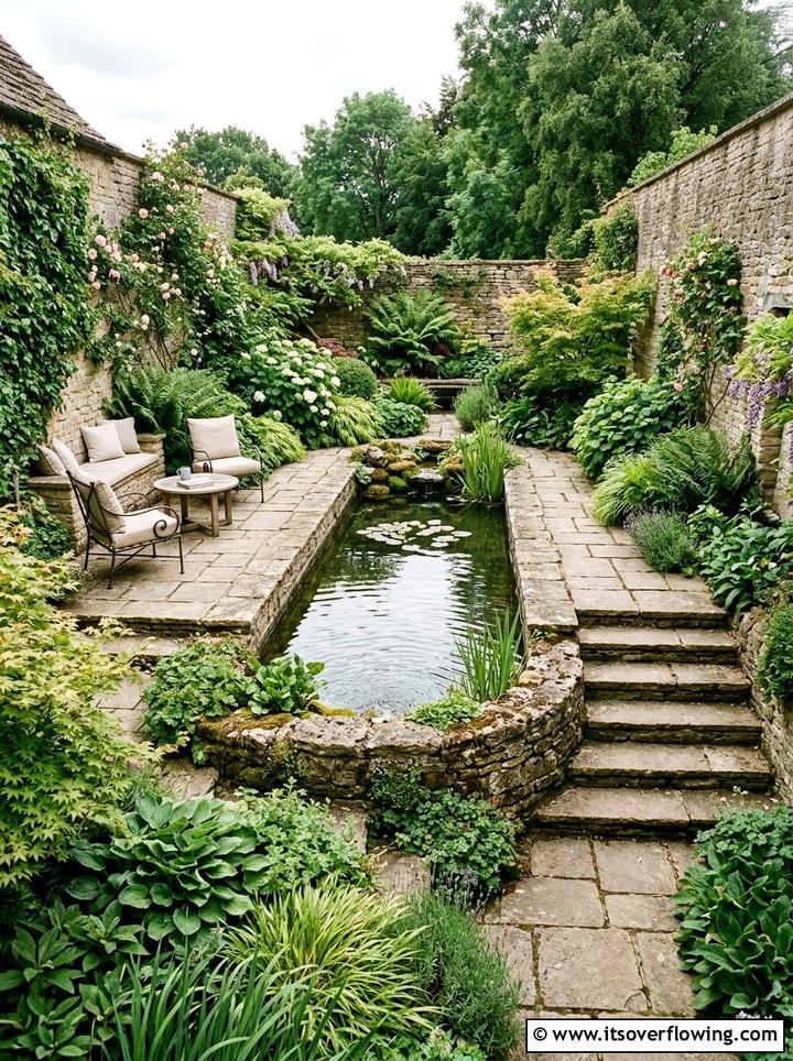 Sunken garden water feature - 25 garden ideas with water features