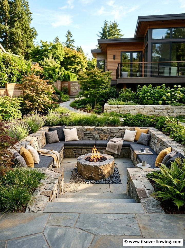 Sunken seating area - 25 garden ideas for windy areas