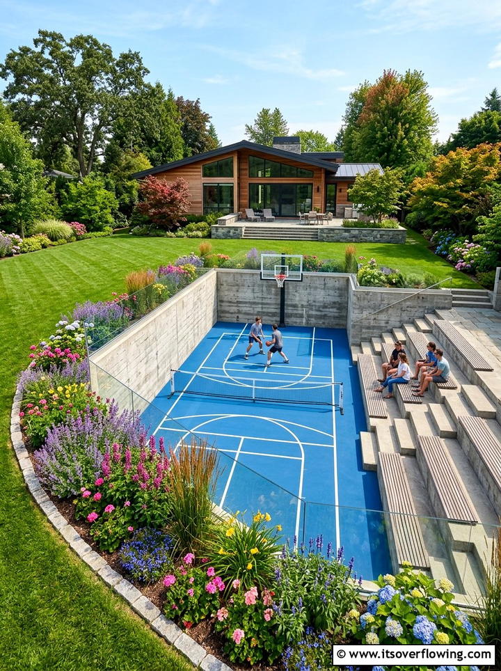 Sunken sports court - 25 backyard ideas with sports court