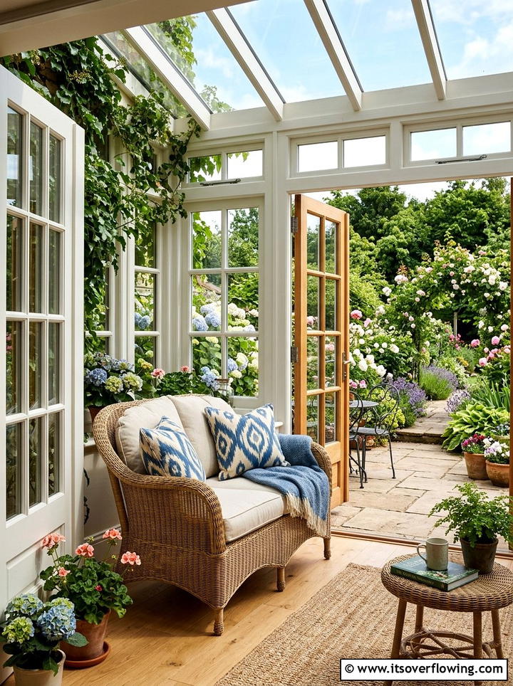 Sunroom Garden Transition - 25 garden decor ideas with throw pillows