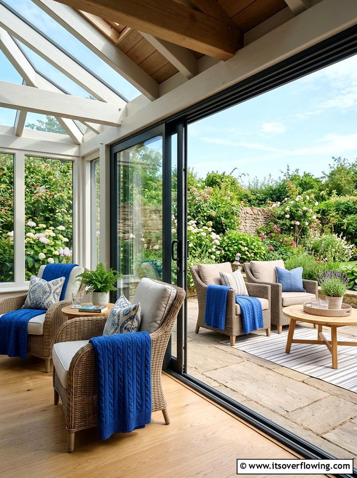 Sunroom Transition Area - 25 backyard decorating ideas with throws
