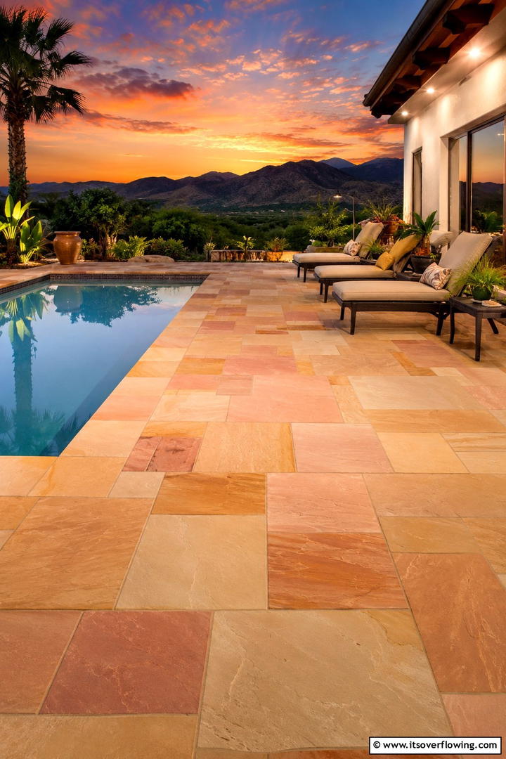 Sunset Glow Ambiance - 30 Pavers Around Pool Ideas for a Sleek and Safe Design