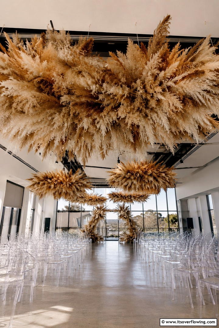 Suspended Pampas Installations - 30 Pampas Grass Wedding Decor Ideas for Boho Chic Vibes