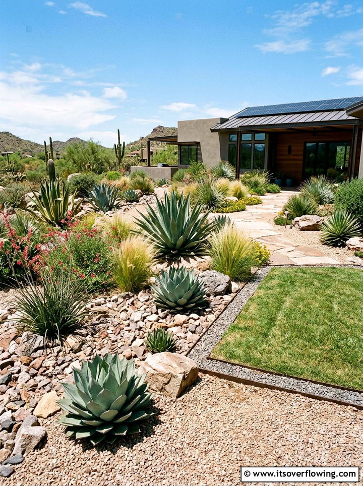 Sustainable Xeriscape Garden - 25 backyard ideas with garden and lawn