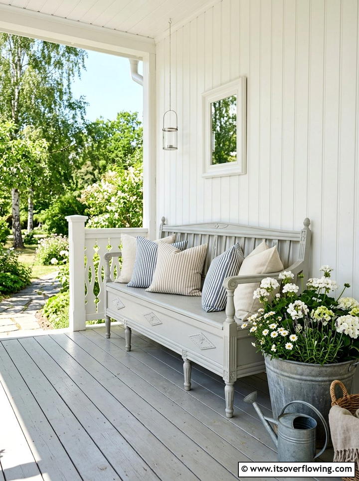 Swedish Gustavian Porch Bench - 25 front porch decor ideas with antique benches
