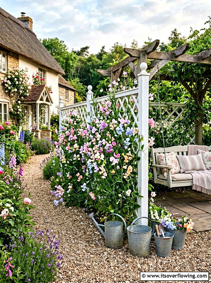 Sweet Pea Lattice Fence - 25 front porch ideas with trellis vines