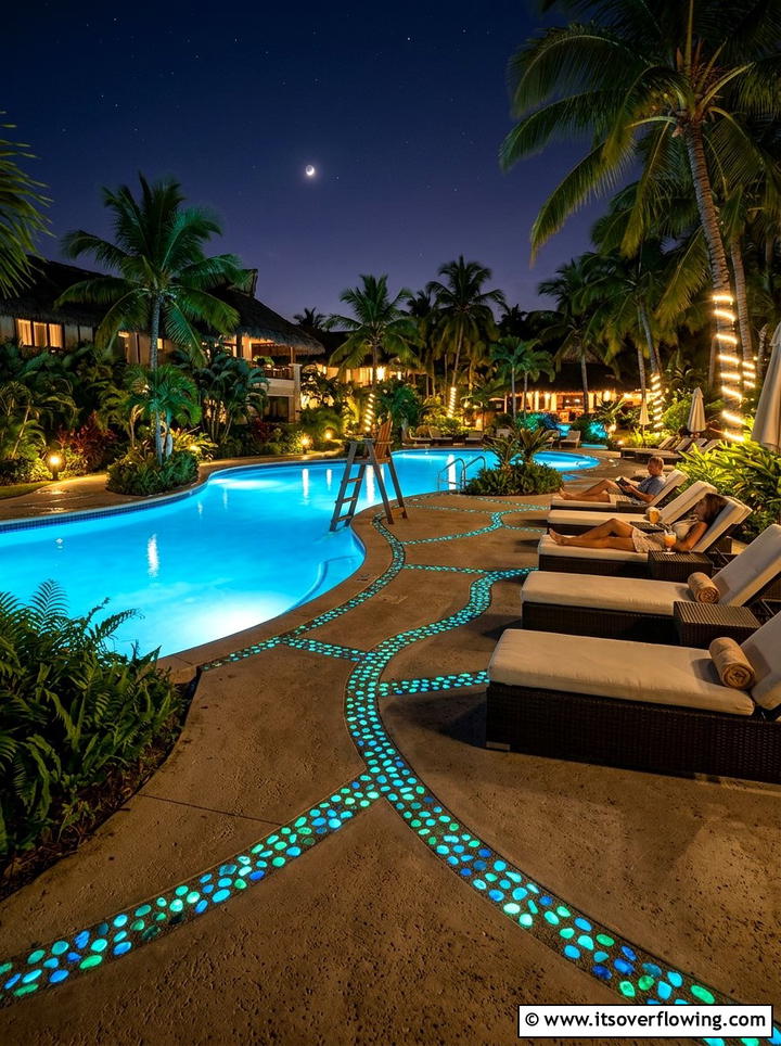 Swimming Pool Deck Glow Stones - 25 creative garden ideas with glow in the dark stones