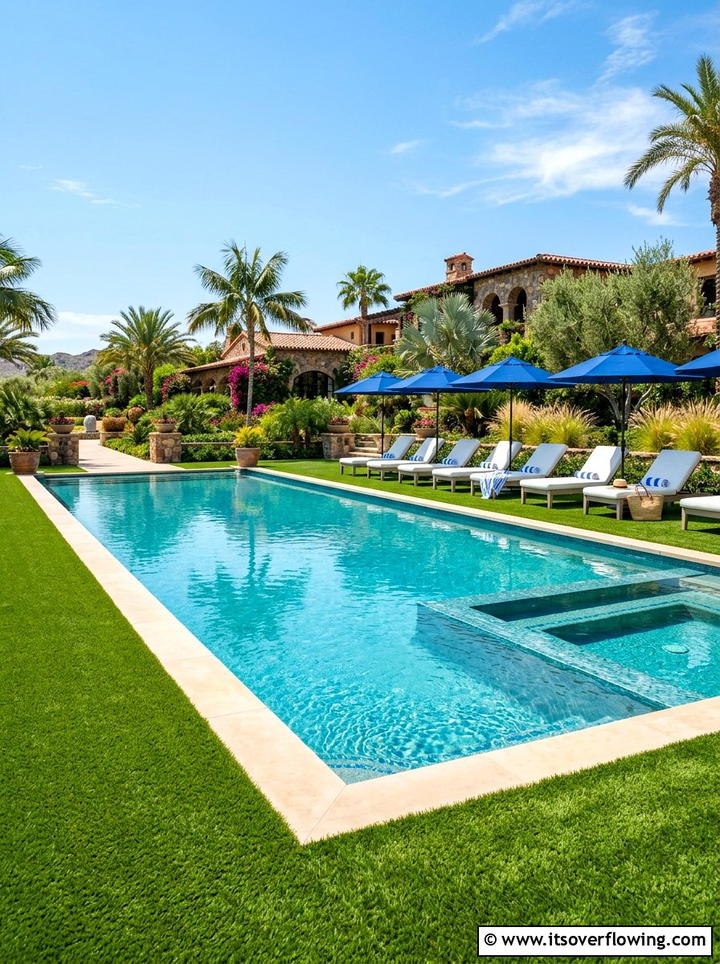Swimming pool turf surround - 25 backyard ideas with artificial turf