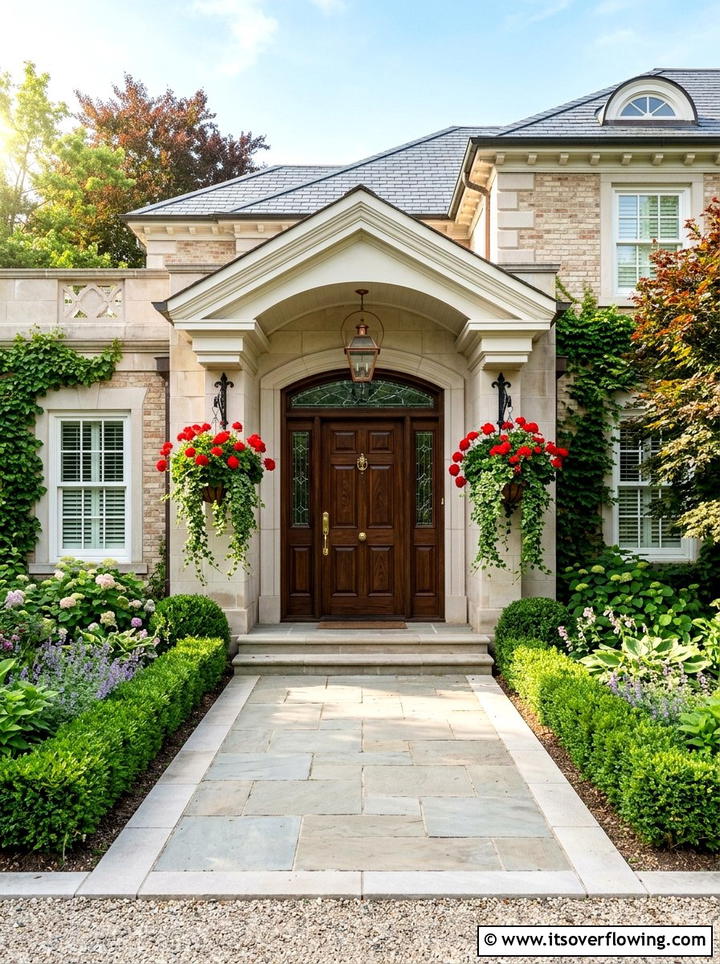 Symmetrical Baskets Front Door - 25 small garden ideas with hanging baskets