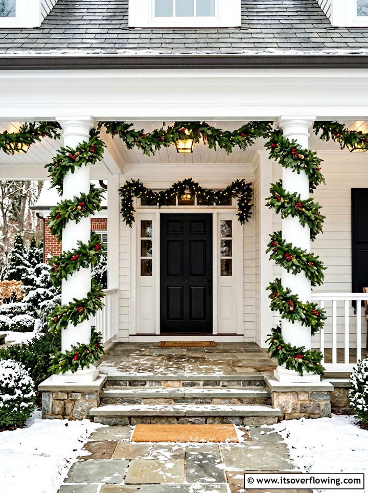 Symmetrical Column Garlands - 25 front porch decor ideas with symmetrical layout
