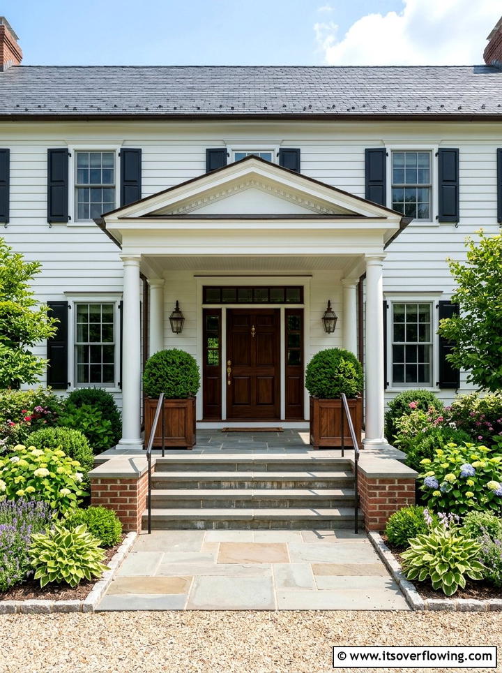 Symmetrical Entryway Wood Planters - 25 garden decor ideas with wooden planters