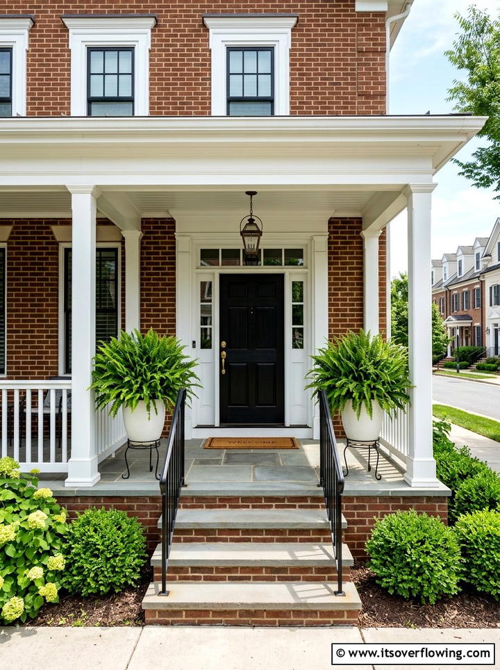 Symmetrical Plant Display - 25 front porch ideas for townhouses