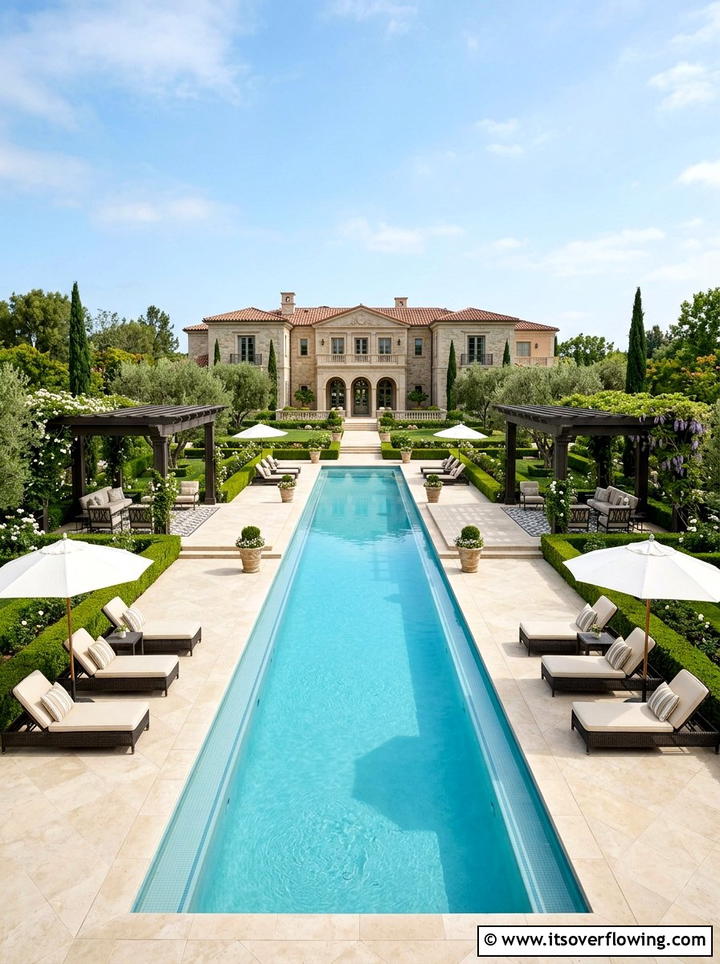 Symmetrical Pool Layout With Twin Pergolas - 25 backyard ideas with pool and pergola
