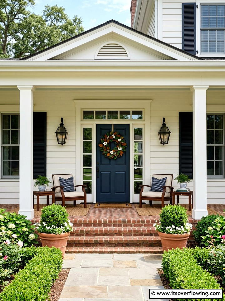 Symmetrical Porch Layout - 25 front porch decor ideas with magnolia wreath