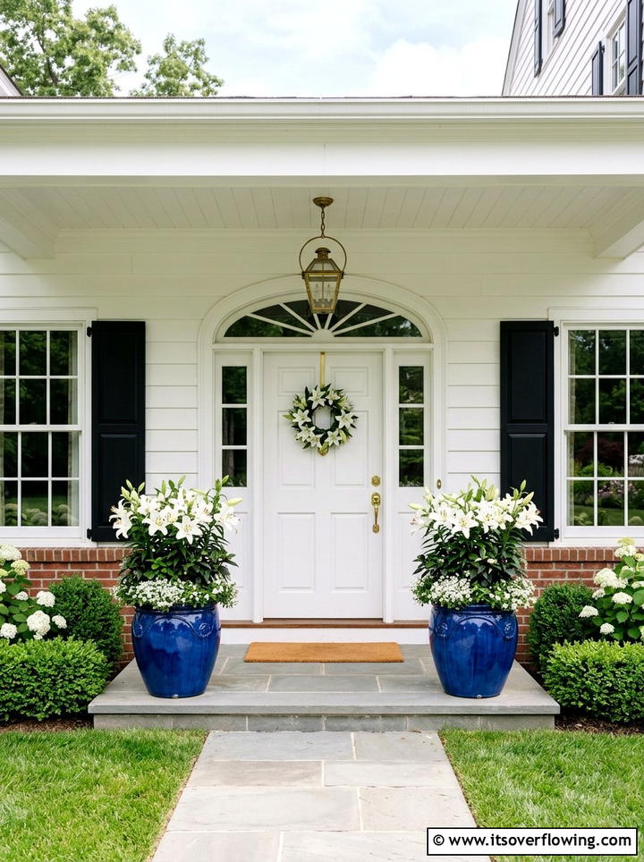 Symmetrical Porch Planters - 25 front porch decor ideas with florals