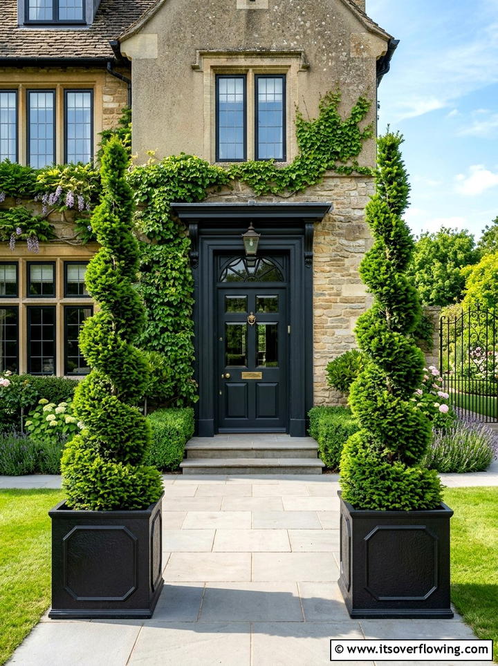 Symmetrical Potted Evergreens - 25 garden design ideas for entryways