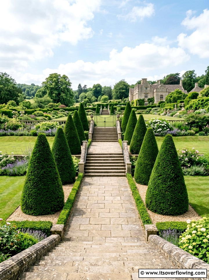 Symmetrical Topiary At Garden Stairs - 25 garden decor ideas with topiary