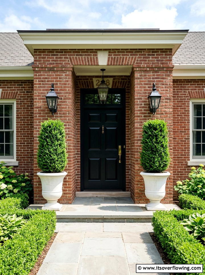 Symmetrical door planters - 25 front porch ideas with tall planters